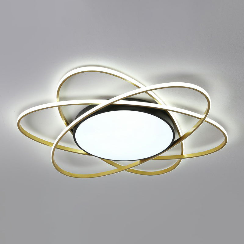 Modern Black Surface Mount LED Ceiling Light with Metallic Floral Design