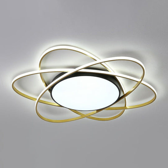 Modern Black Surface Mount LED Ceiling Light with Metallic Floral Design