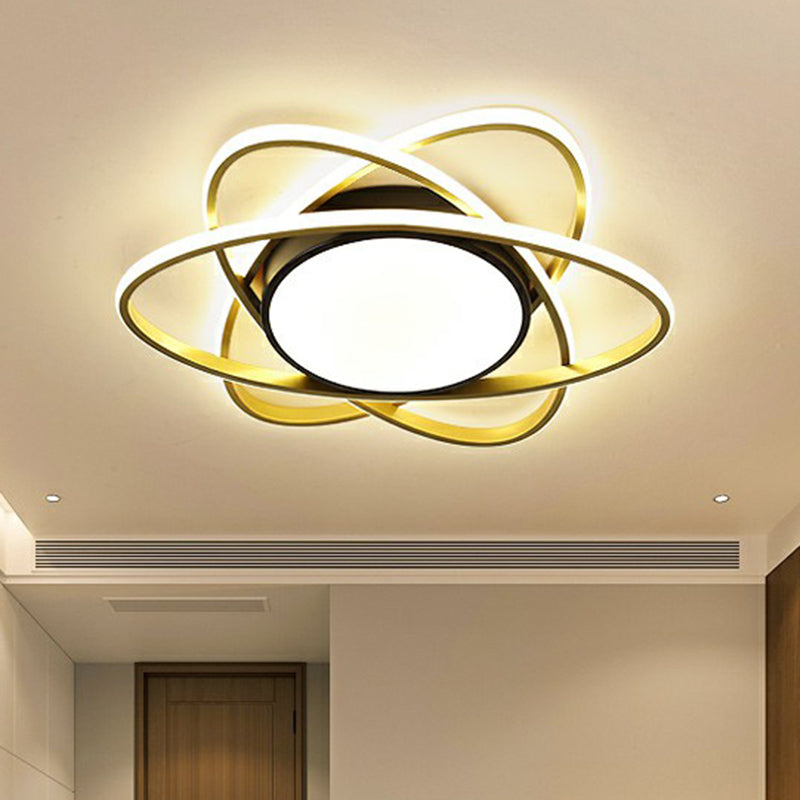 Modern Black Surface Mount Led Ceiling Light With Metallic Floral Design