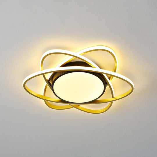 Modern Black Surface Mount LED Ceiling Light with Metallic Floral Design