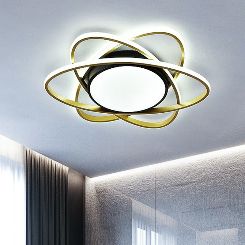 Modern Black Surface Mount LED Ceiling Light with Metallic Floral Design