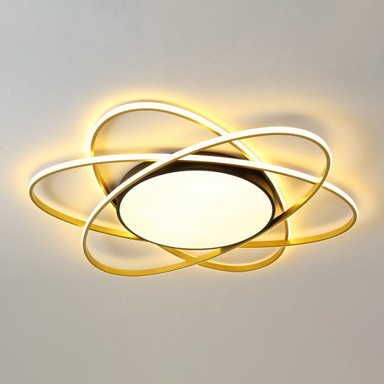 Modern Black Surface Mount Led Ceiling Light With Metallic Floral Design / 31.5 Third Gear