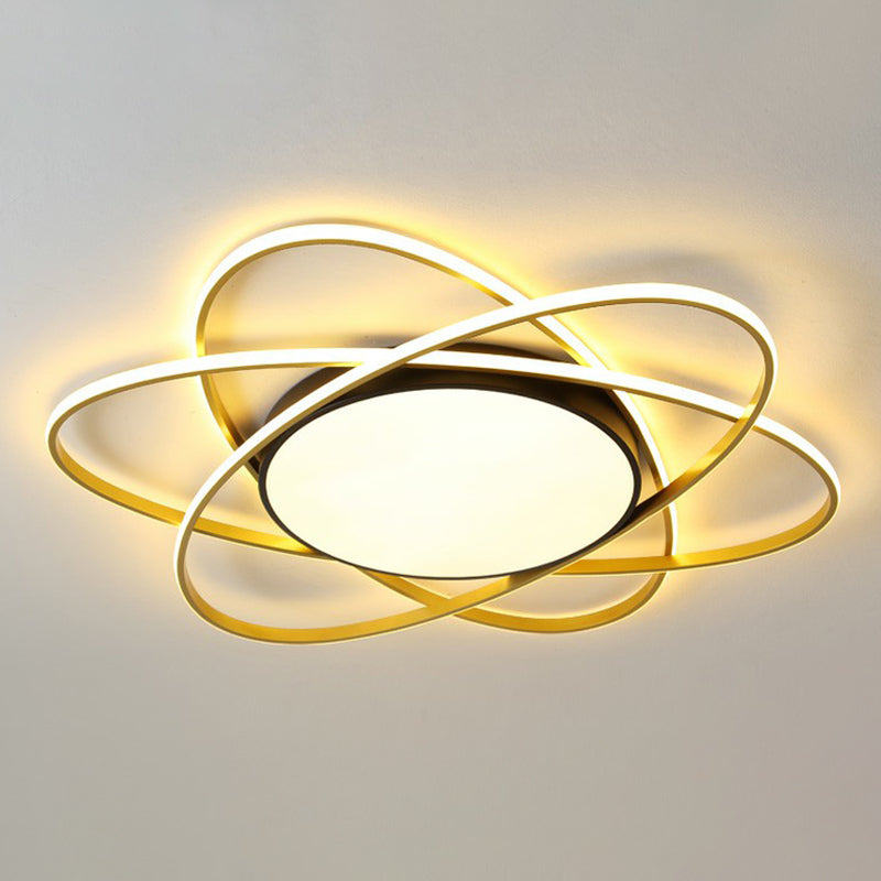 Modern Black Surface Mount LED Ceiling Light with Metallic Floral Design