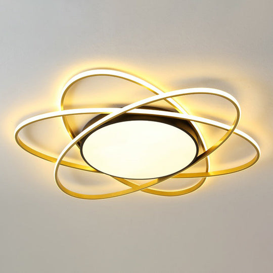 Modern Black Surface Mount Led Ceiling Light With Metallic Floral Design / 39 Third Gear