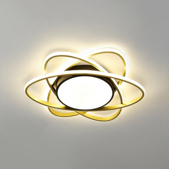 Modern Black Surface Mount LED Ceiling Light with Metallic Floral Design