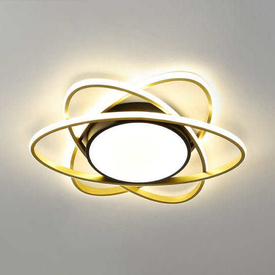 Modern Black Surface Mount LED Ceiling Light with Metallic Floral Design