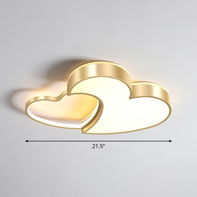 Minimalist Heart-Shaped Metal Ceiling Flush Mount LED Light in Golden Finish – Ideal for Bedrooms