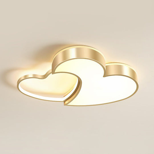 Minimalist Heart-Shaped Metal Ceiling Flush Mount LED Light in Golden Finish – Ideal for Bedrooms