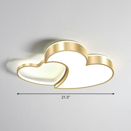 Minimalist Heart-Shaped Metal Ceiling Flush Mount LED Light in Golden Finish – Ideal for Bedrooms