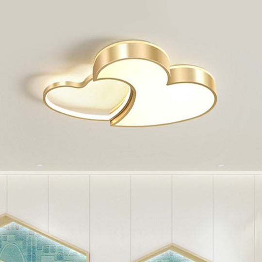 Minimalist Heart-Shaped Metal Ceiling Flush Mount LED Light in Golden Finish – Ideal for Bedrooms