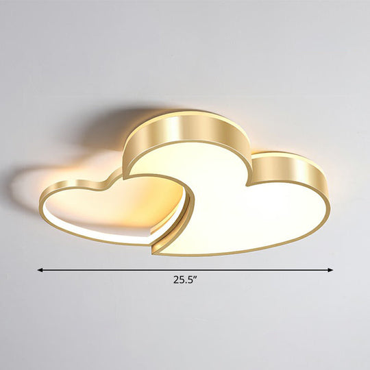 Minimalist Heart-Shaped Metal Ceiling Flush Mount Led Light In Golden Finish Ideal For Bedrooms Gold