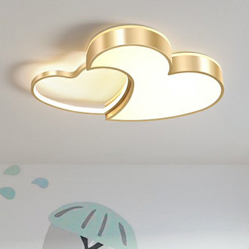 Minimalist Heart-Shaped Metal Ceiling Flush Mount LED Light in Golden Finish – Ideal for Bedrooms