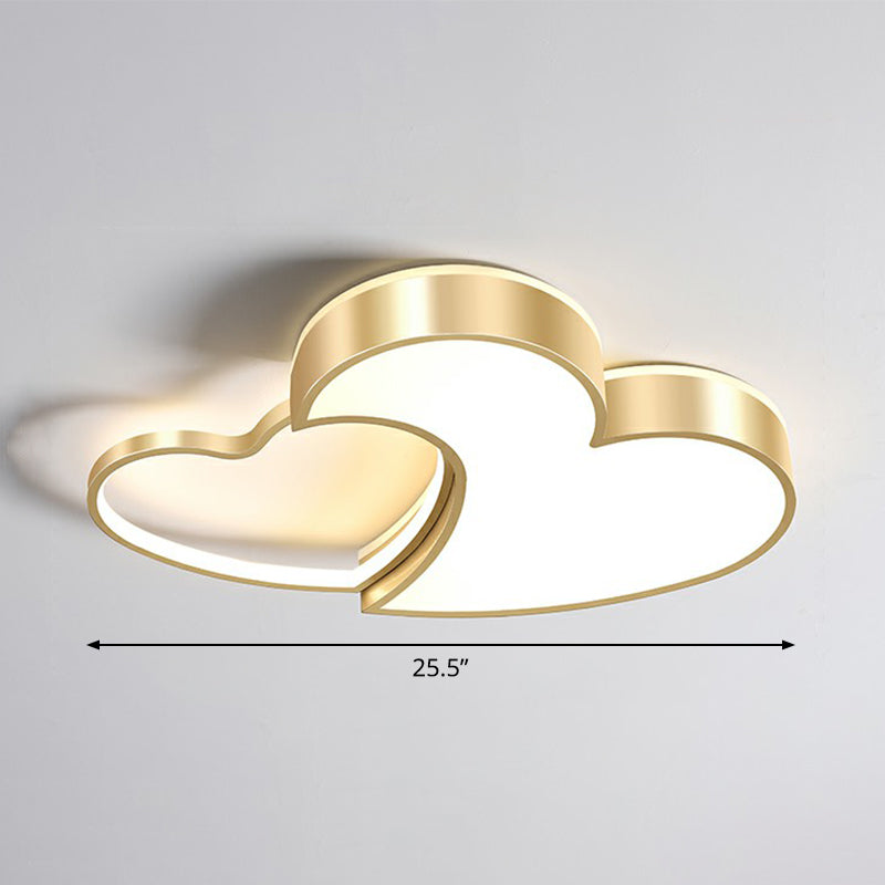 Minimalist Heart-Shaped Metal Ceiling Flush Mount LED Light in Golden Finish – Ideal for Bedrooms