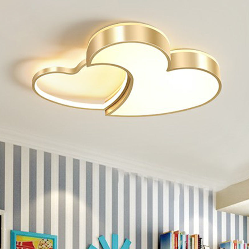 Minimalist Heart-Shaped Metal Ceiling Flush Mount LED Light in Golden Finish – Ideal for Bedrooms