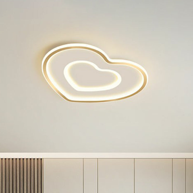Plafonnier LED ultra fin en forme de cœur doré pour chambre à coucher