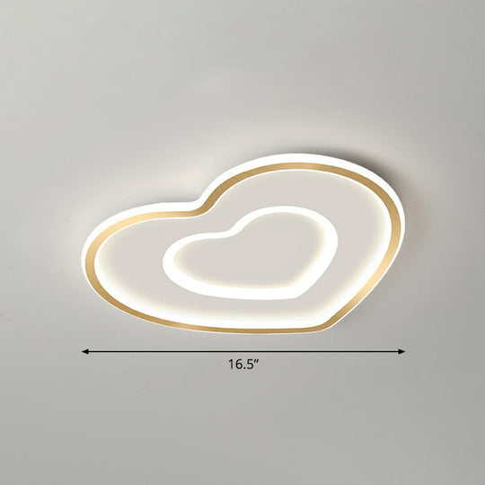 Plafonnier LED ultra fin en forme de cœur doré pour chambre à coucher