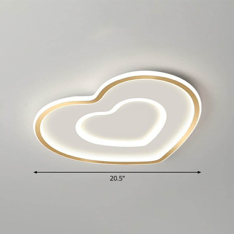 Ultra-Thin Gold Love Heart Led Ceiling Light For Bedroom / 20.5 White