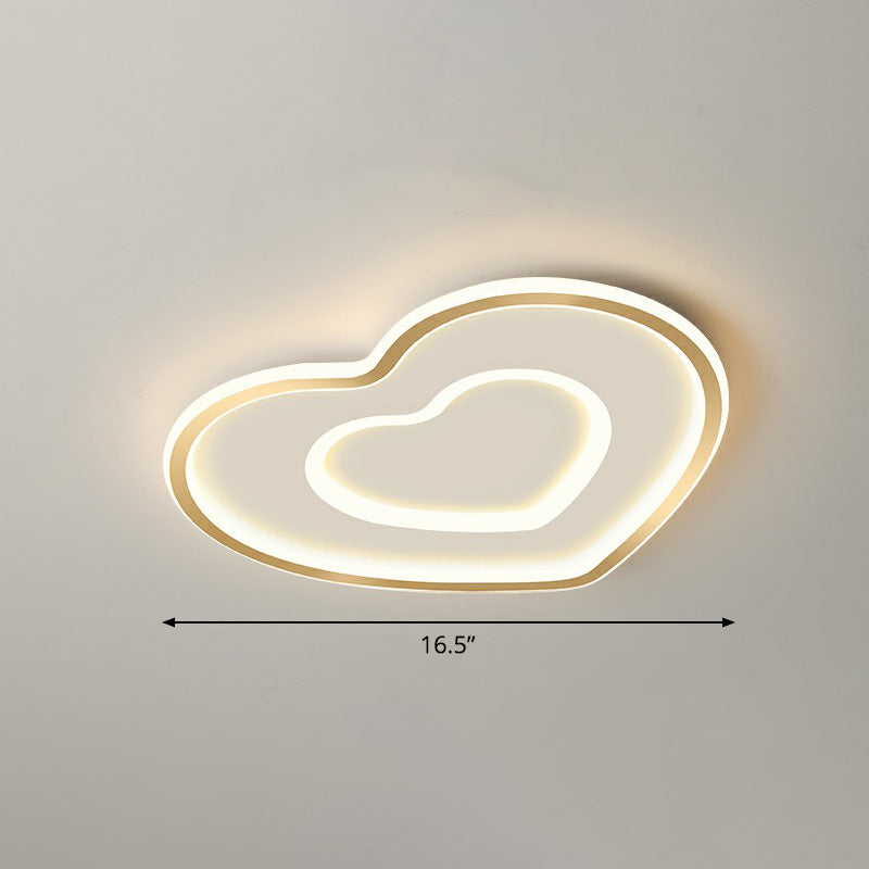 Plafonnier LED ultra fin en forme de cœur doré pour chambre à coucher