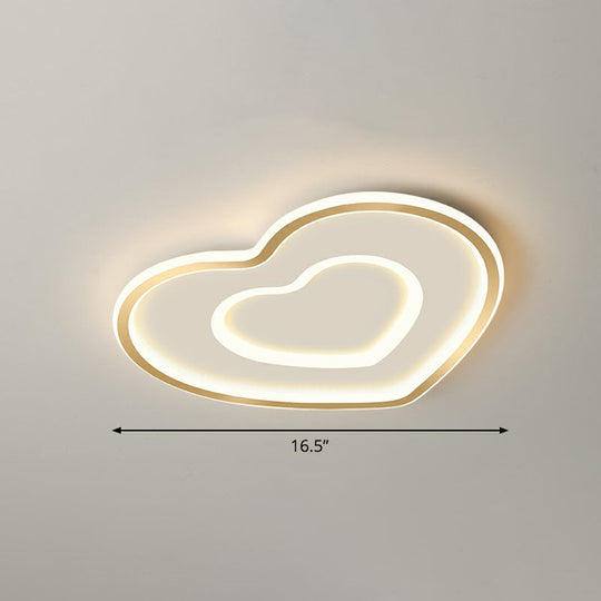 Plafonnier LED ultra fin en forme de cœur doré pour chambre à coucher