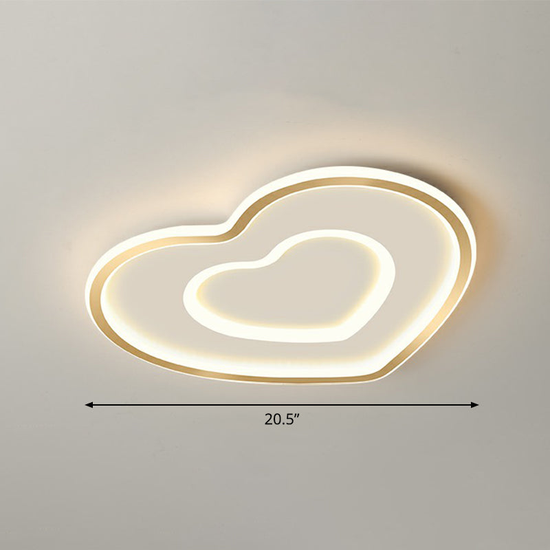 Plafonnier LED ultra fin en forme de cœur doré pour chambre à coucher