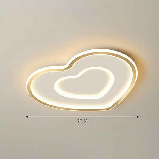 Plafonnier LED ultra fin en forme de cœur doré pour chambre à coucher