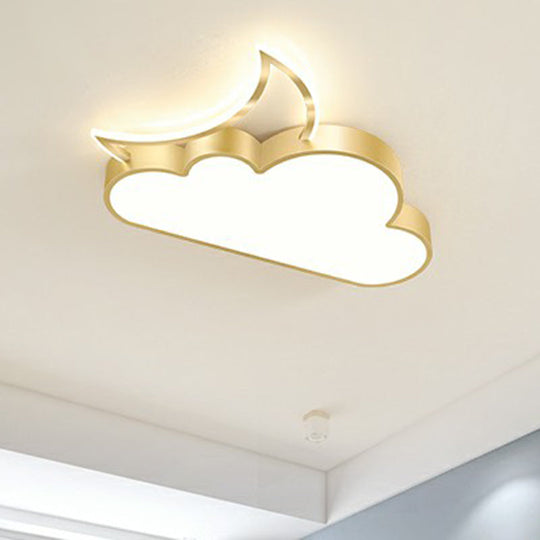 Children's Metal Moon and Cloud LED Ceiling Fixture for Bedroom - Flush Mount Light