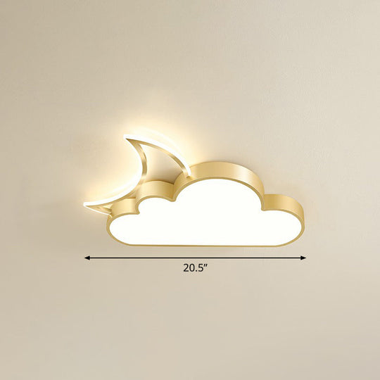 Children's Metal Moon and Cloud LED Ceiling Fixture for Bedroom - Flush Mount Light