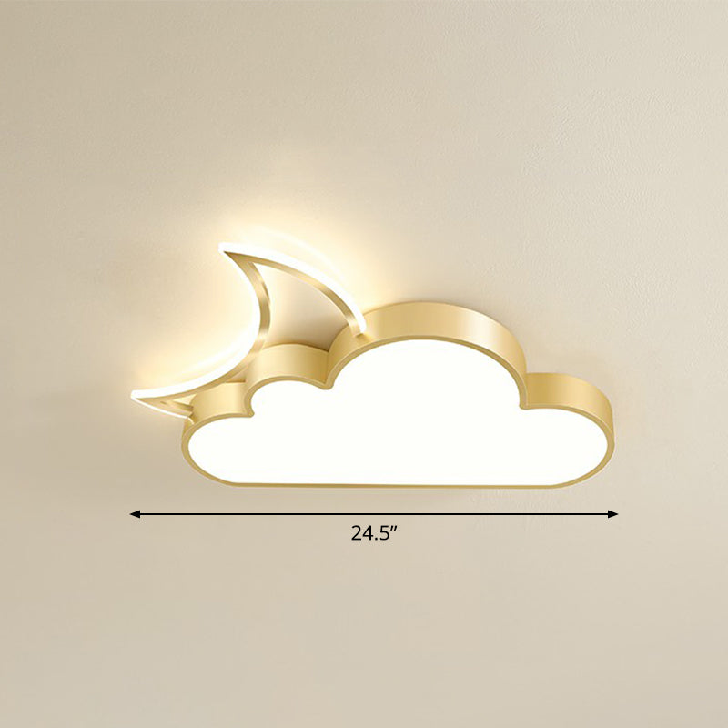 Children's Metal Moon and Cloud LED Ceiling Fixture for Bedroom - Flush Mount Light