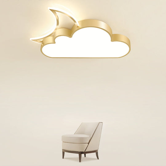 Children's Metal Moon and Cloud LED Ceiling Fixture for Bedroom - Flush Mount Light