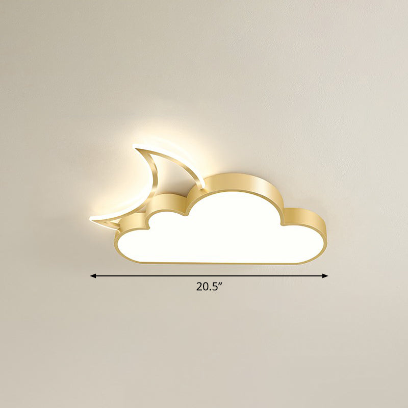 Children's Metal Moon and Cloud LED Ceiling Fixture for Bedroom - Flush Mount Light