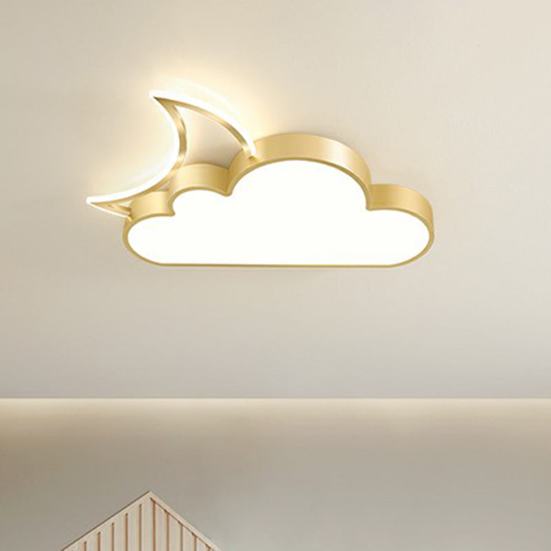 Children's Metal Moon and Cloud LED Ceiling Fixture for Bedroom - Flush Mount Light