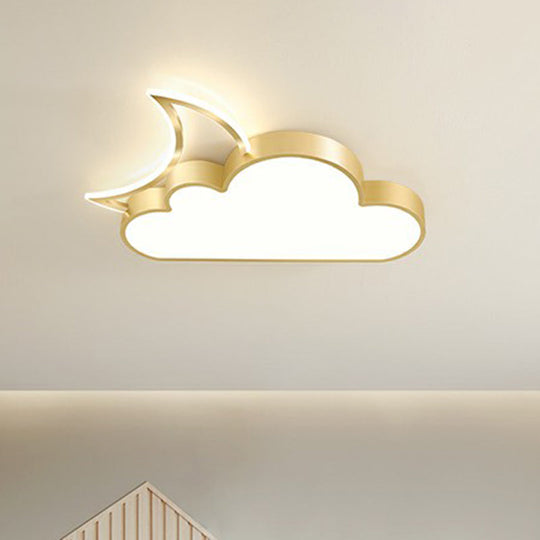 Children's Metal Moon and Cloud LED Ceiling Fixture for Bedroom - Flush Mount Light
