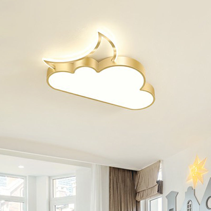 Children's Metal Moon and Cloud LED Ceiling Fixture for Bedroom - Flush Mount Light