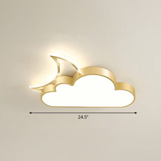 Children's Metal Moon and Cloud LED Ceiling Fixture for Bedroom - Flush Mount Light
