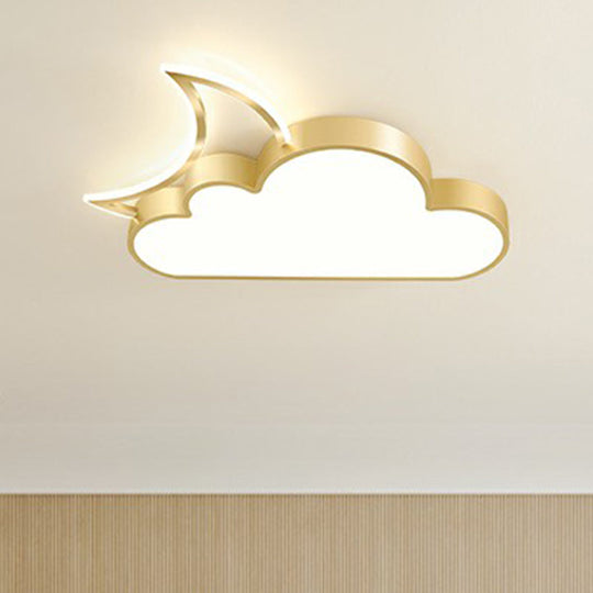 Children's Metal Moon and Cloud LED Ceiling Fixture for Bedroom - Flush Mount Light