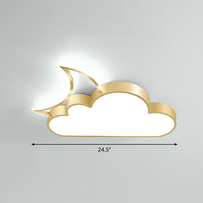 Children's Metal Moon and Cloud LED Ceiling Fixture for Bedroom - Flush Mount Light