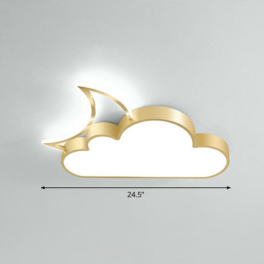 Children's Metal Moon and Cloud LED Ceiling Fixture for Bedroom - Flush Mount Light
