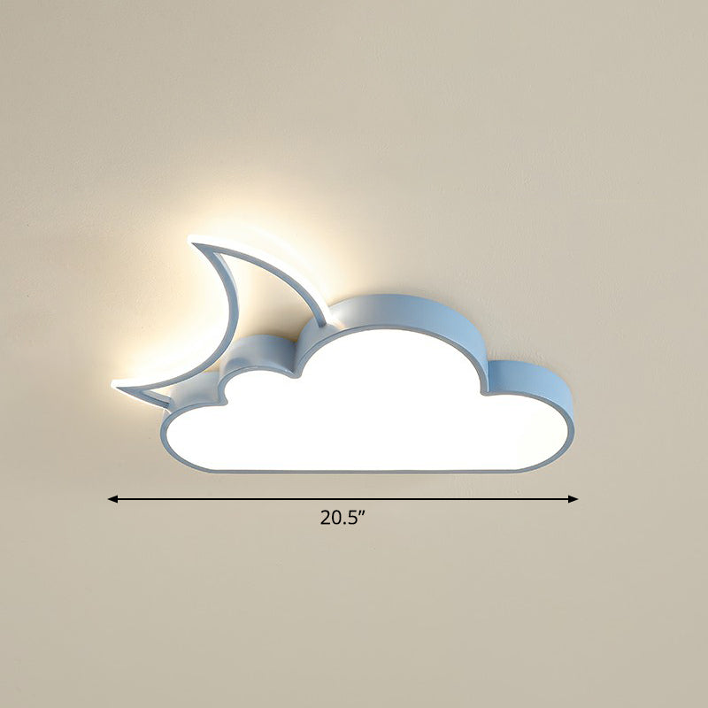 Children's Metal Moon and Cloud LED Ceiling Fixture for Bedroom - Flush Mount Light