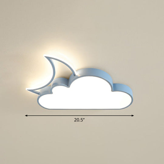 Children's Metal Moon and Cloud LED Ceiling Fixture for Bedroom - Flush Mount Light