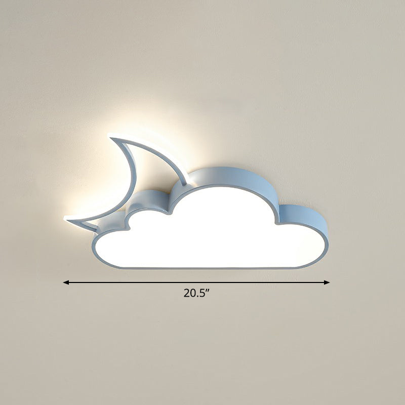 Children's Metal Moon and Cloud LED Ceiling Fixture for Bedroom - Flush Mount Light
