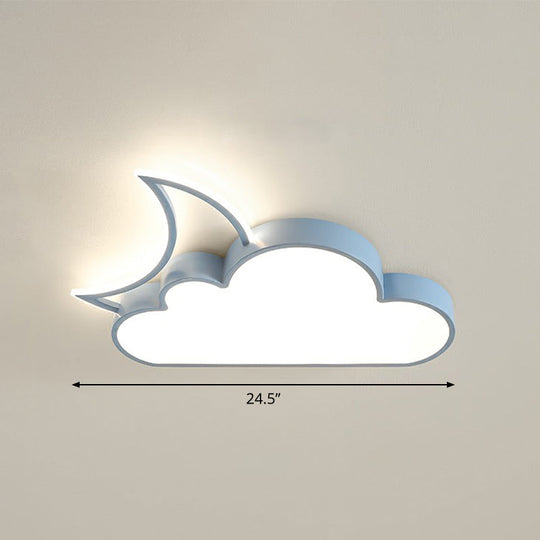 Children's Metal Moon and Cloud LED Ceiling Fixture for Bedroom - Flush Mount Light