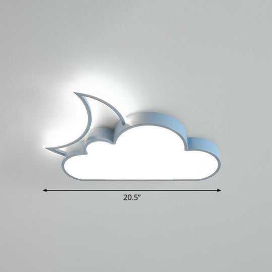 Children's Metal Moon and Cloud LED Ceiling Fixture for Bedroom - Flush Mount Light