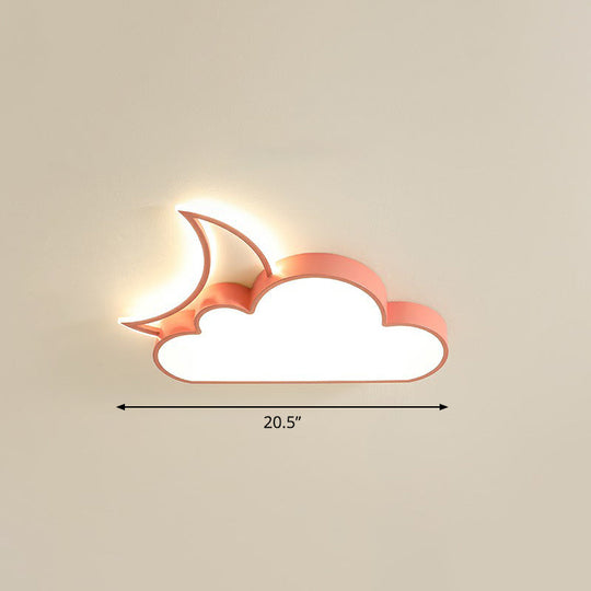 Children's Metal Moon and Cloud LED Ceiling Fixture for Bedroom - Flush Mount Light