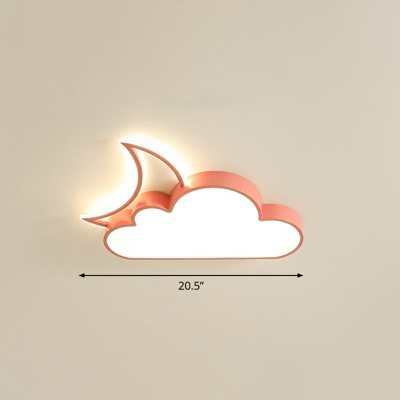 Childrens Metal Moon And Cloud Led Ceiling Fixture For Bedroom - Flush Mount Light Pink / 20.5 Warm