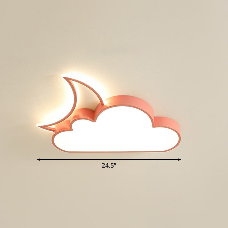Children's Metal Moon and Cloud LED Ceiling Fixture for Bedroom - Flush Mount Light