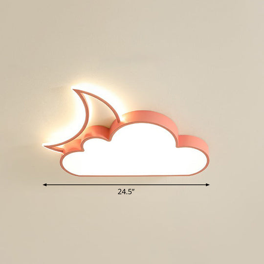 Children's Metal Moon and Cloud LED Ceiling Fixture for Bedroom - Flush Mount Light
