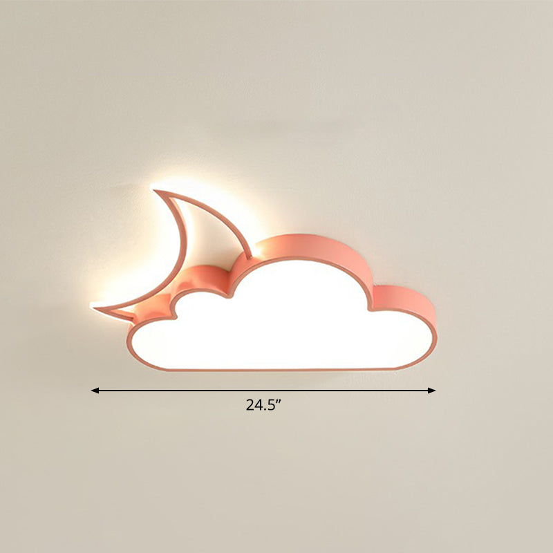 Children's Metal Moon and Cloud LED Ceiling Fixture for Bedroom - Flush Mount Light
