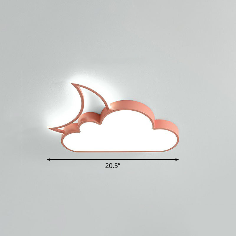 Children's Metal Moon and Cloud LED Ceiling Fixture for Bedroom - Flush Mount Light