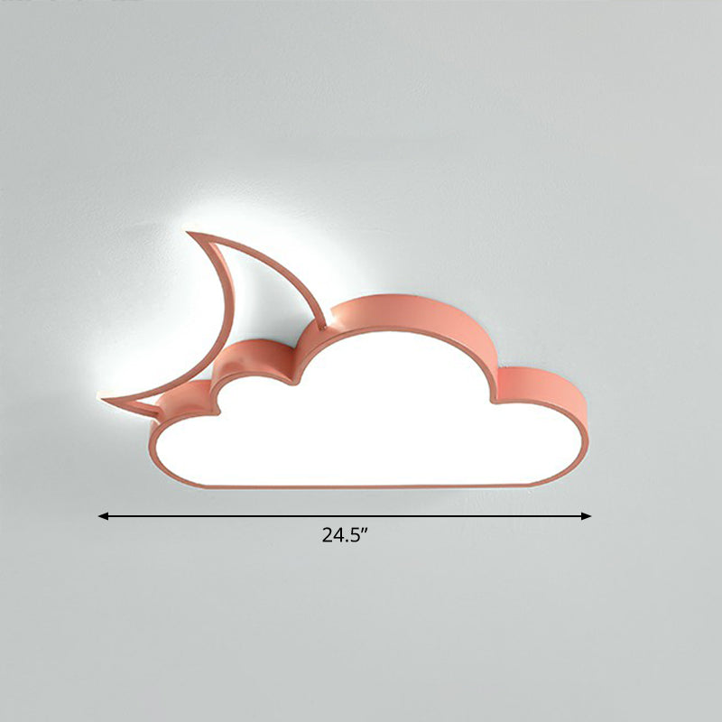Children's Metal Moon and Cloud LED Ceiling Fixture for Bedroom - Flush Mount Light
