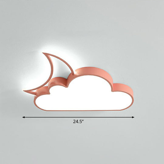 Children's Metal Moon and Cloud LED Ceiling Fixture for Bedroom - Flush Mount Light